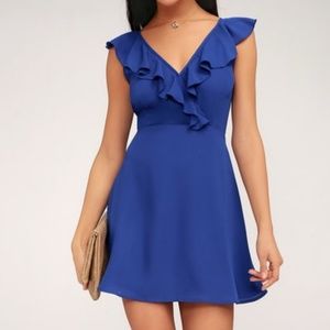 Lulu's ROYAL BLUE RUFFLED BACKLESS DRESS